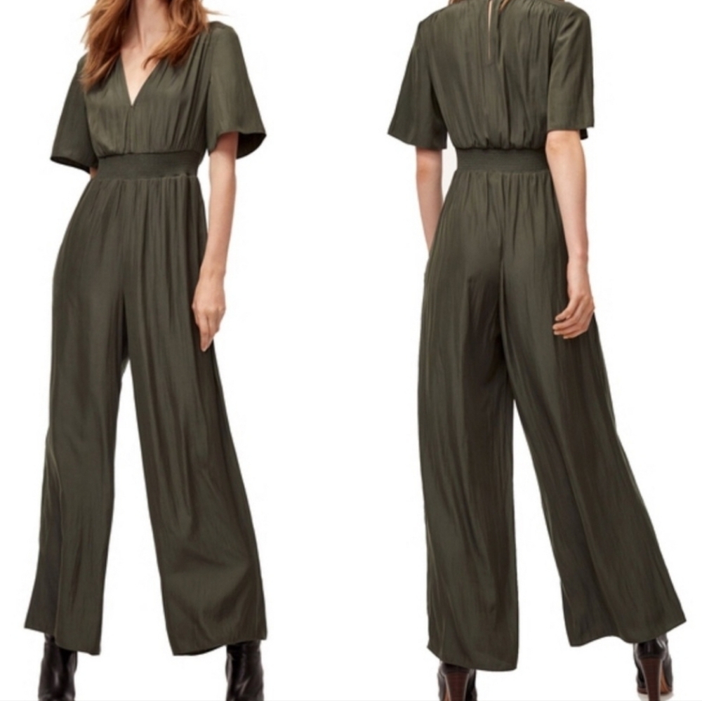 Wilfred Green Jumpsuit with Wide-Leg Silhouette and V-Neckline
